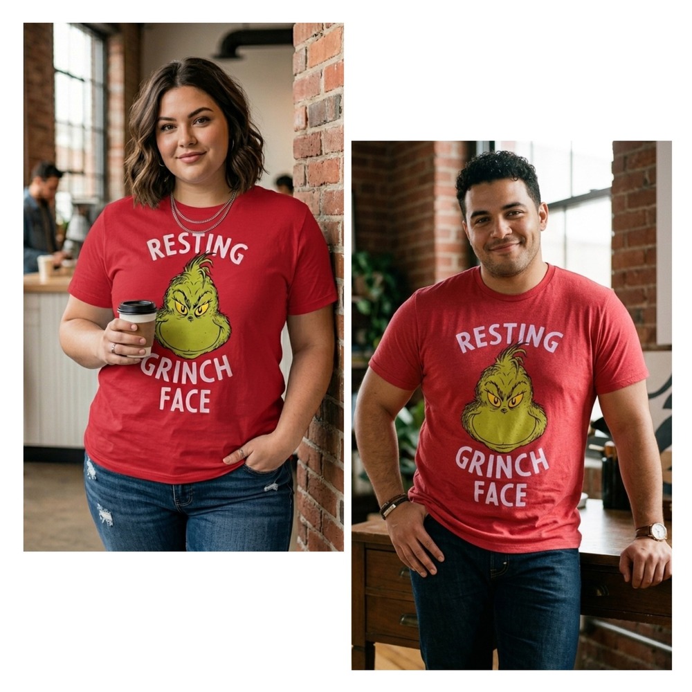 Dr Seuss The Grinch Resting Grinch Face Red Graphic T-Shirt Mens 2XL Holiday Tee